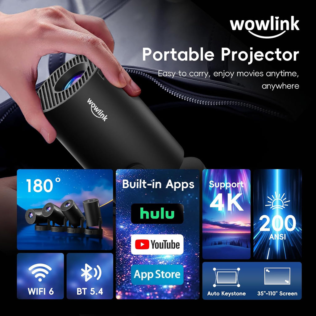 [Built-In App & 2026 Upgraded] Mini Projector with Wifi 6 and Bluetooth 5.4