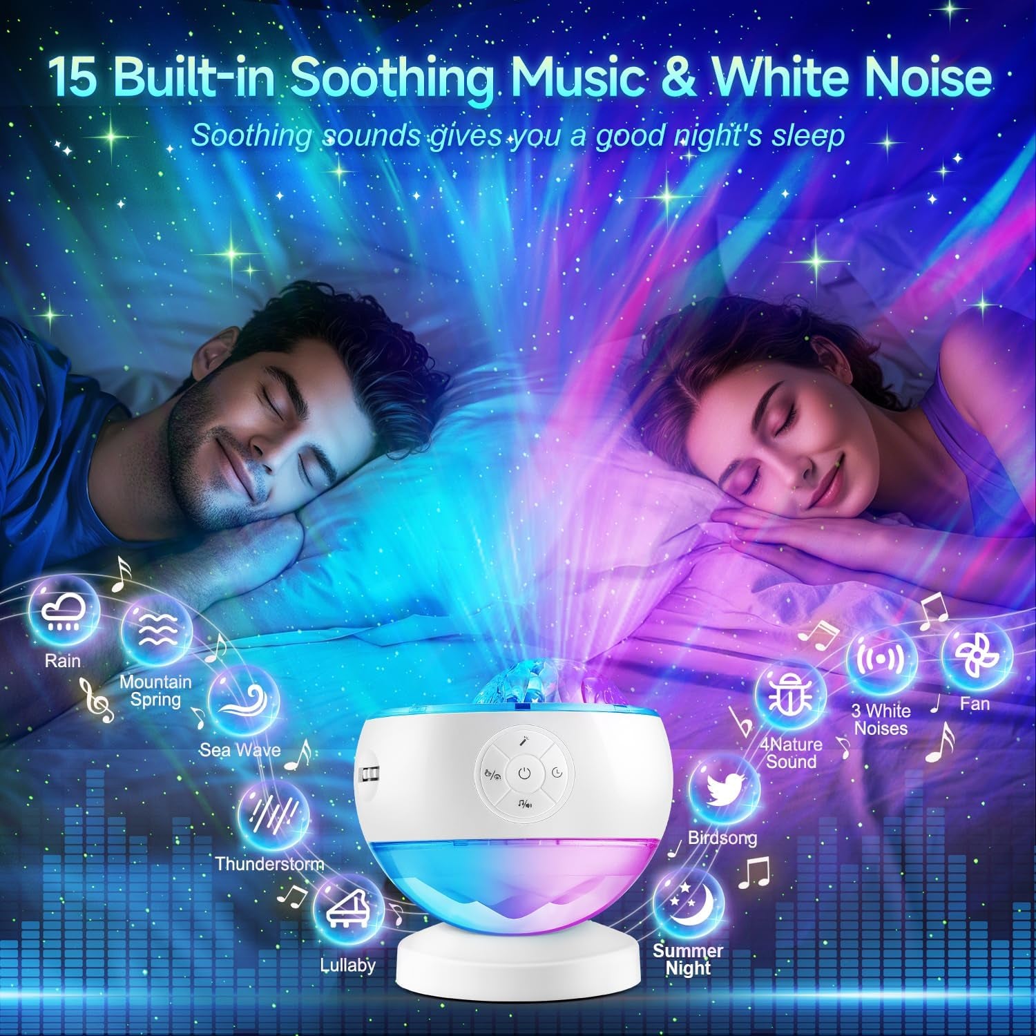 Northern Lights Projector Galaxy Projector with 300+ Light Effects Sound Machine, LED Star Projector Aurora Light, Remote Control, 15 White Noises Bluetooth Speaker Birthday Gifts for Kids Room Decor