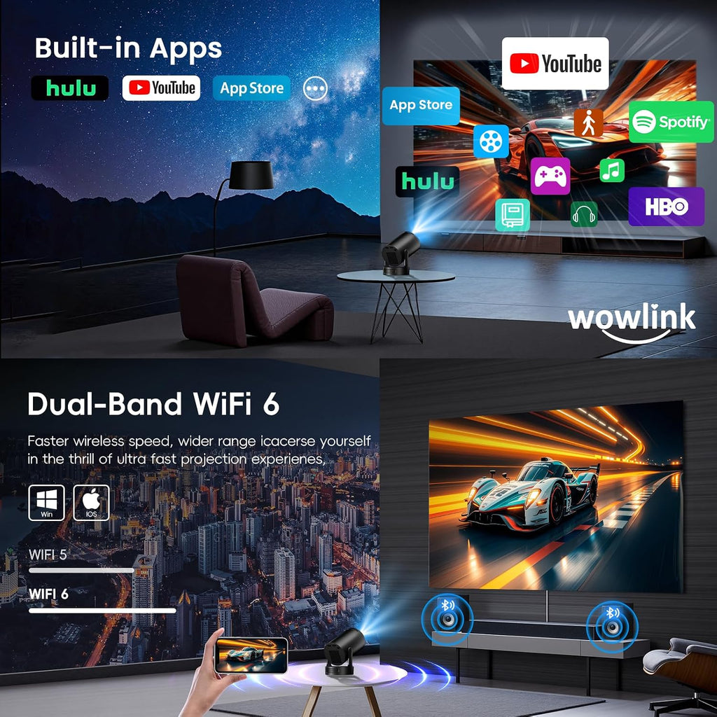 [Built-In App & 2026 Upgraded] Mini Projector with Wifi 6 and Bluetooth 5.4